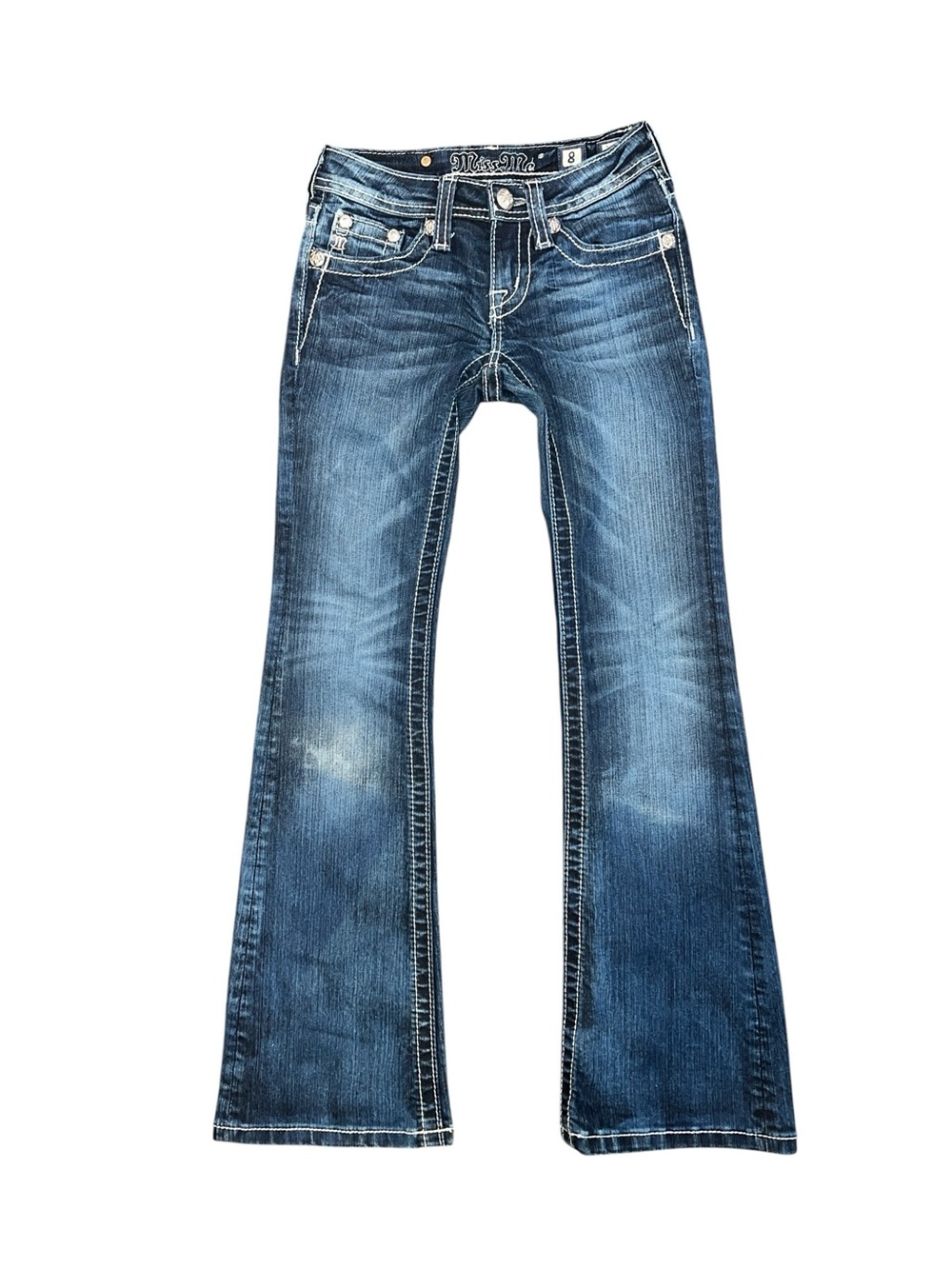 Miss Me Girls Embellished Wing Horseshoe Rhinestone Bootcut Jeans - Size 8